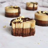 A yummy vegan Peanut Butter and Caramel Cheesecakes